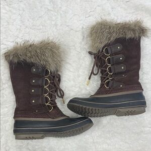 Sorel Dark Brown Fur-Trimmed Winter Boots